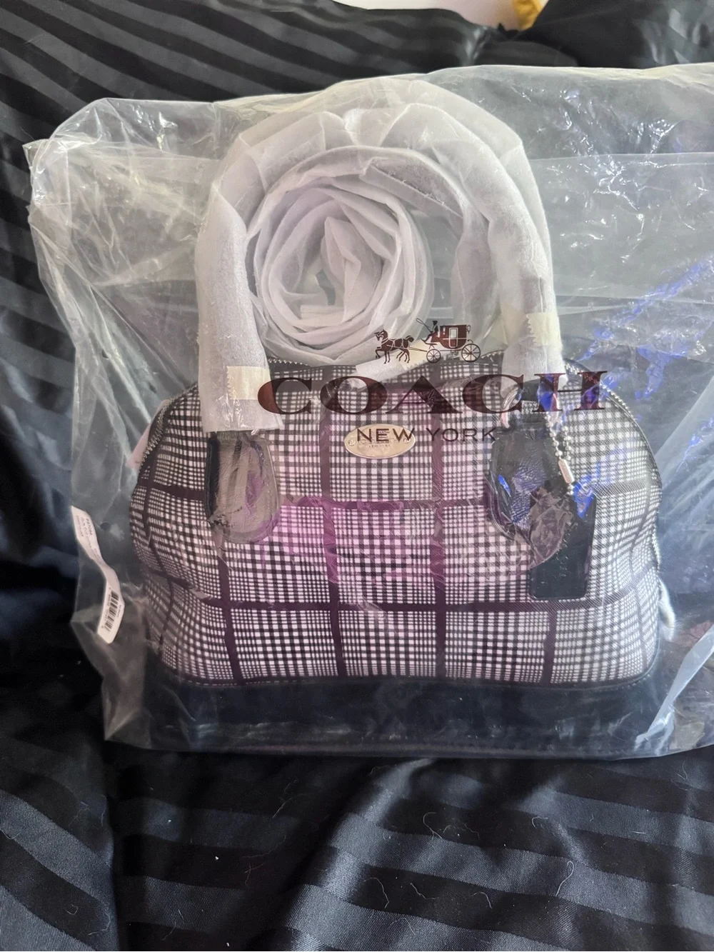 Coach Burgundy Glen CORA Plaid Satchel with Black Accents
